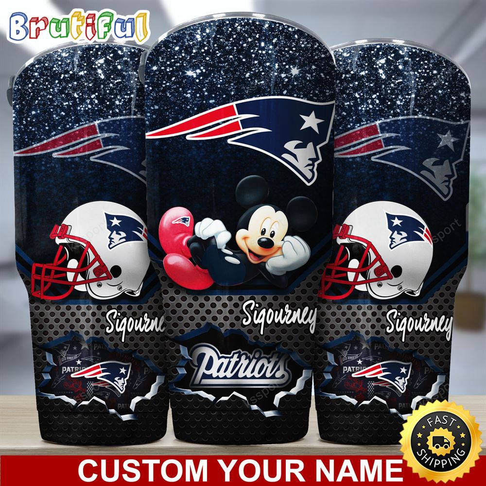 Custom Name NFL New England Patriots Tumbler Mickey Mouse Tumbler For Football Fans lrarcj.jpg