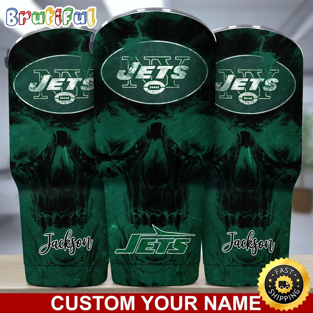 Custom Name NFL New York Jets Tumbler Skull Pattern For Sports Fan zgxhja.jpg