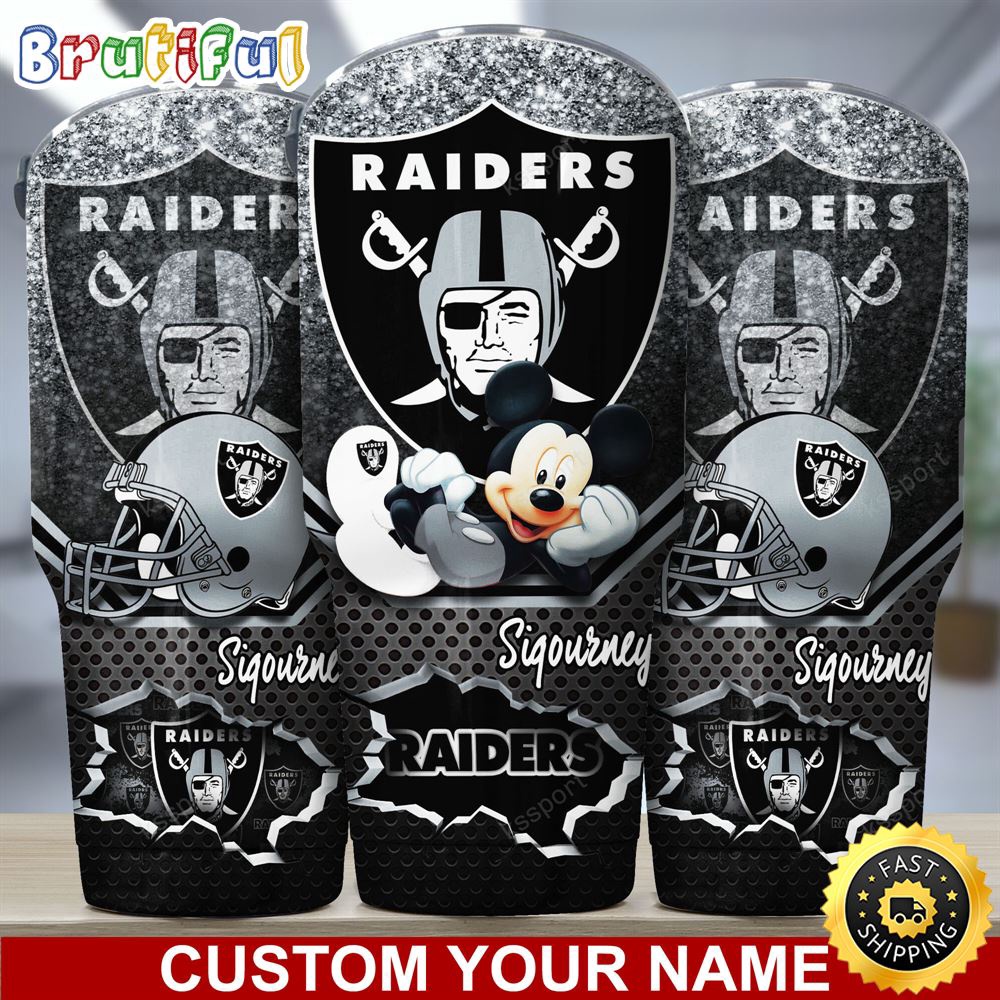 Custom Name NFL Oakland Raiders Tumbler Mickey Mouse Tumbler For Football Fans d48adj.jpg