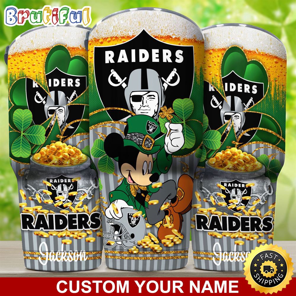 Custom Name NFL Oakland Raiders Tumbler Nfl Tumbler Patricks Day Mickey For Sports Fans qdqlwk.jpg