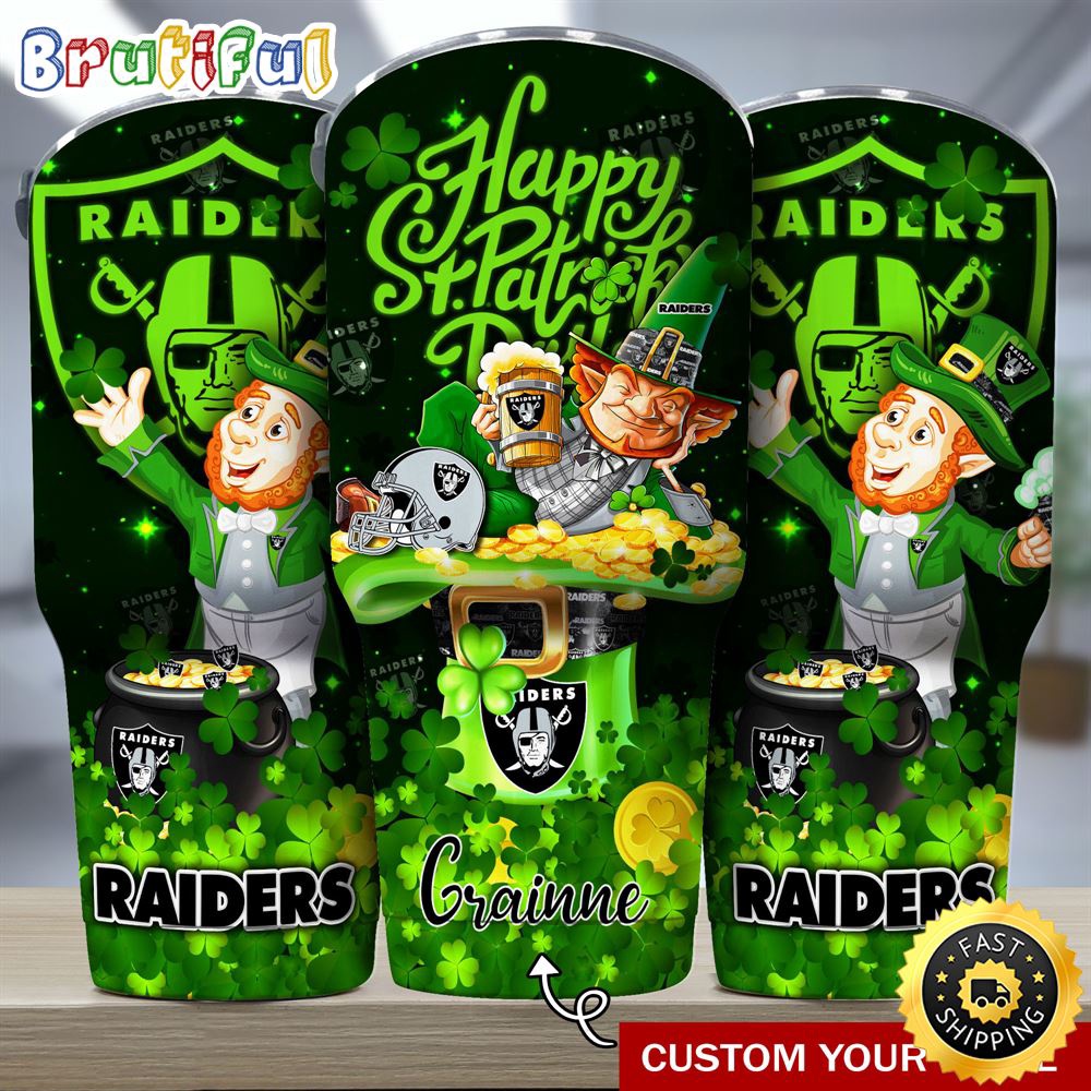Custom Name NFL Oakland Raiders Tumbler The Saint Patricks Day Tumbler For Fans wyxmt8.jpg