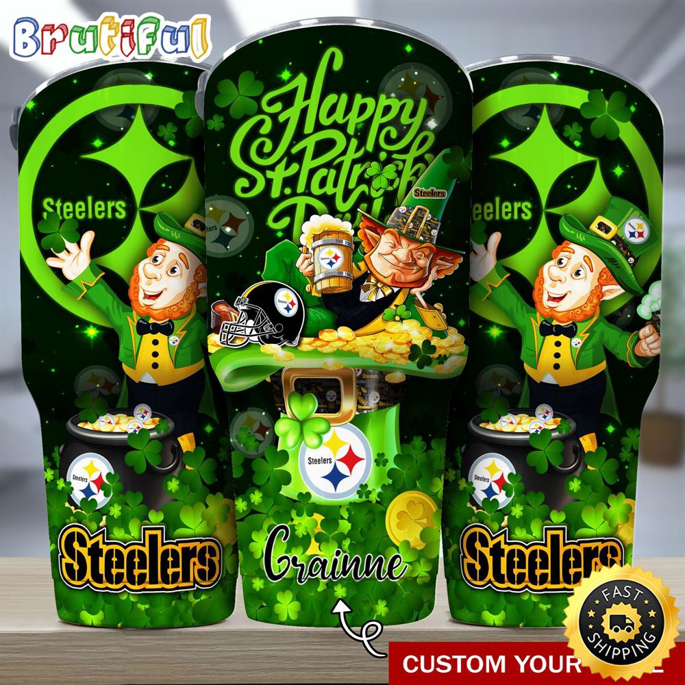 Custom Name NFL Pittsburgh Steelers Tumbler The Saint Patricks Day Tumbler For Fans gotxhw.jpg