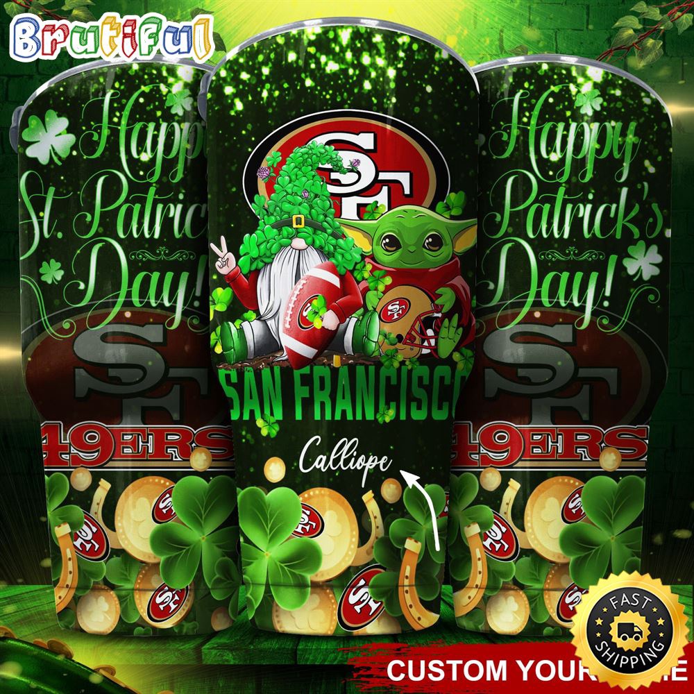 Custom Name NFL San Francisco 49ers Tumbler Baby Yoda Happy Patricks Day Tumbler xpc0yp.jpg