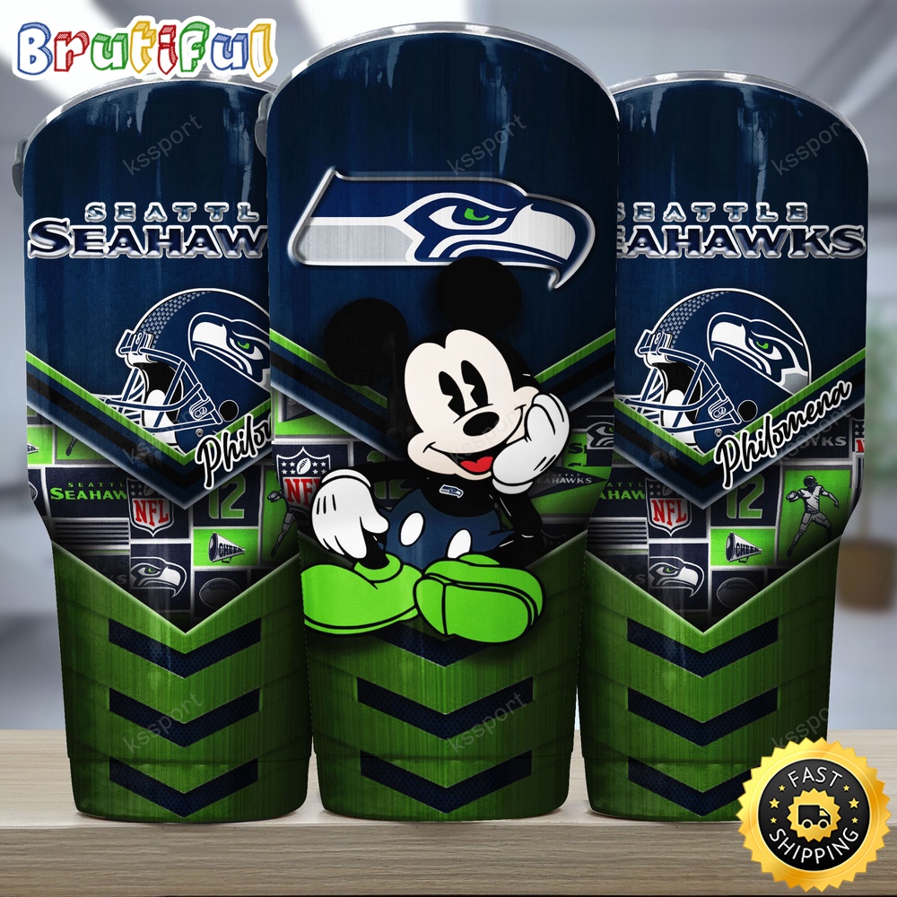 Custom Name NFL Seattle Seahawks Tumbler Mickey And Logo Nfl Tumbler ybd3z2.jpg