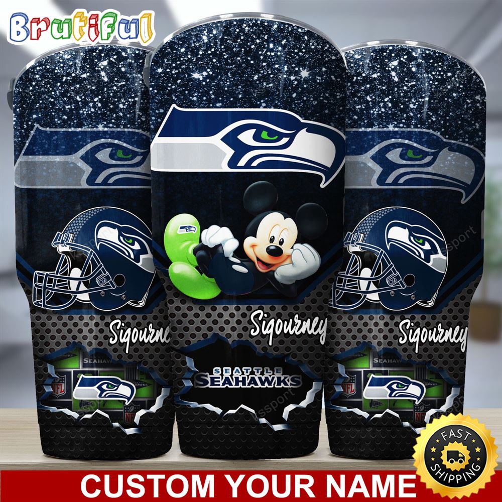 Custom Name NFL Seattle Seahawks Tumbler Mickey Mouse Tumbler For Football Fans hnofvq.jpg