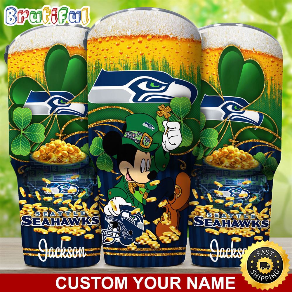 Custom Name NFL Seattle Seahawks Tumbler Nfl Tumbler Patricks Day Mickey For Sports Fans zjgpie.jpg