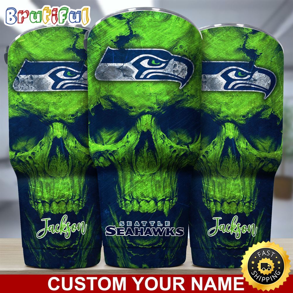 Custom Name NFL Seattle Seahawks Tumbler Skull Pattern For Sports Fan uozn6i.jpg
