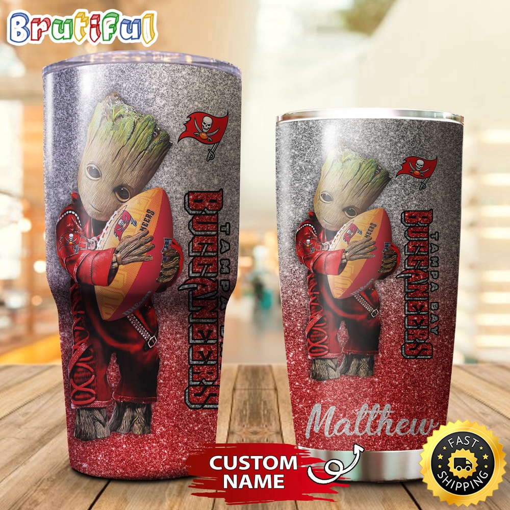 Custom Name NFL Tampa Bay Buccaneers Tumbler Baby Groot Loves Rugby Tumbler q1cfrj.jpg
