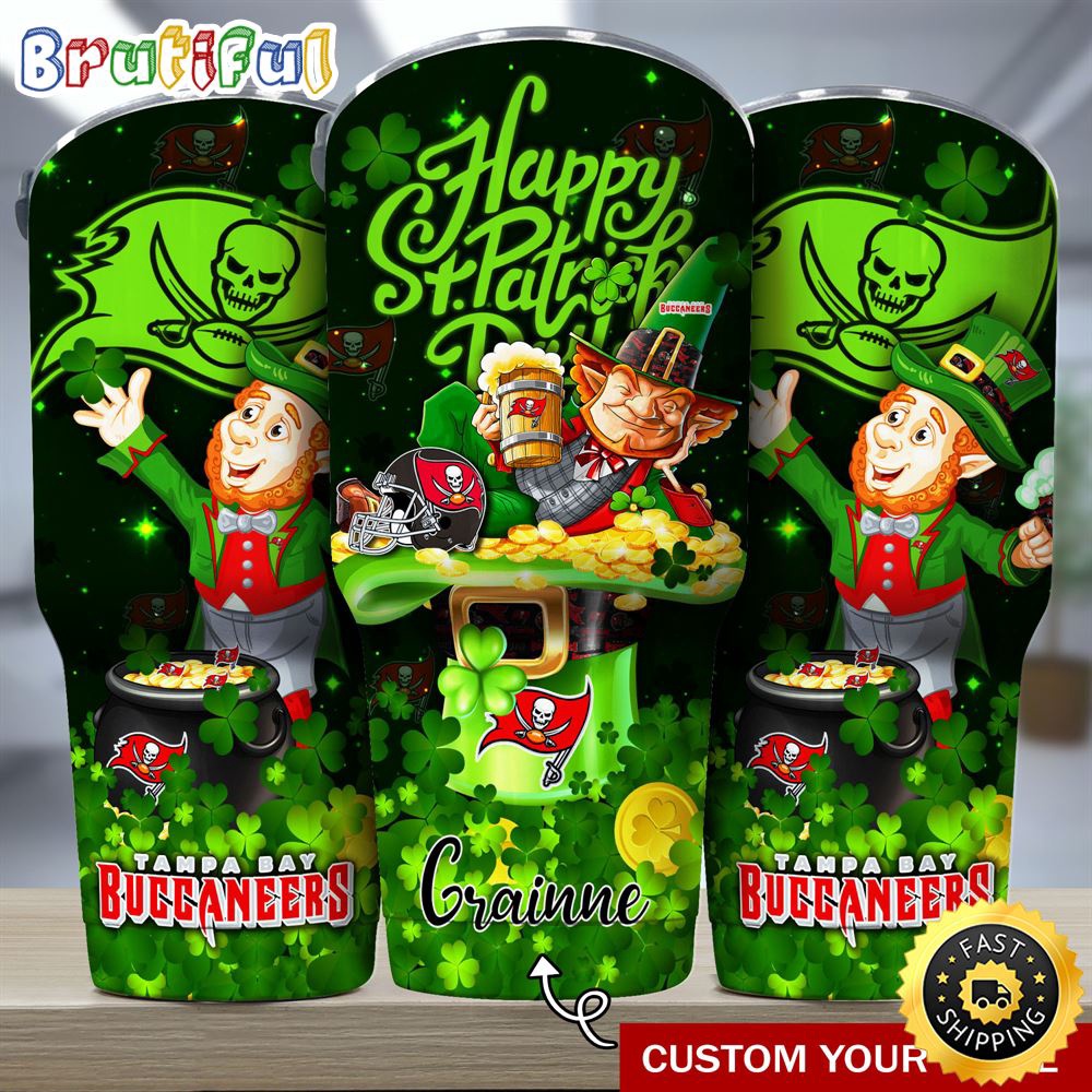 Custom Name NFL Tampa Bay Buccaneers Tumbler The Saint Patricks Day Tumbler For Fans tqjlai.jpg