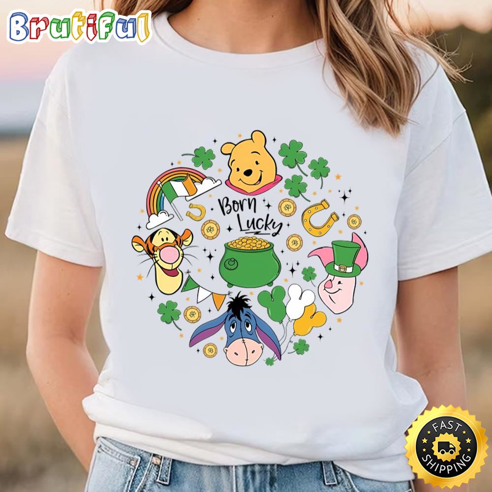 Born Lucky Shirt, Winnie The Pooh Happy St. Patrick’s Day Shirt Tee