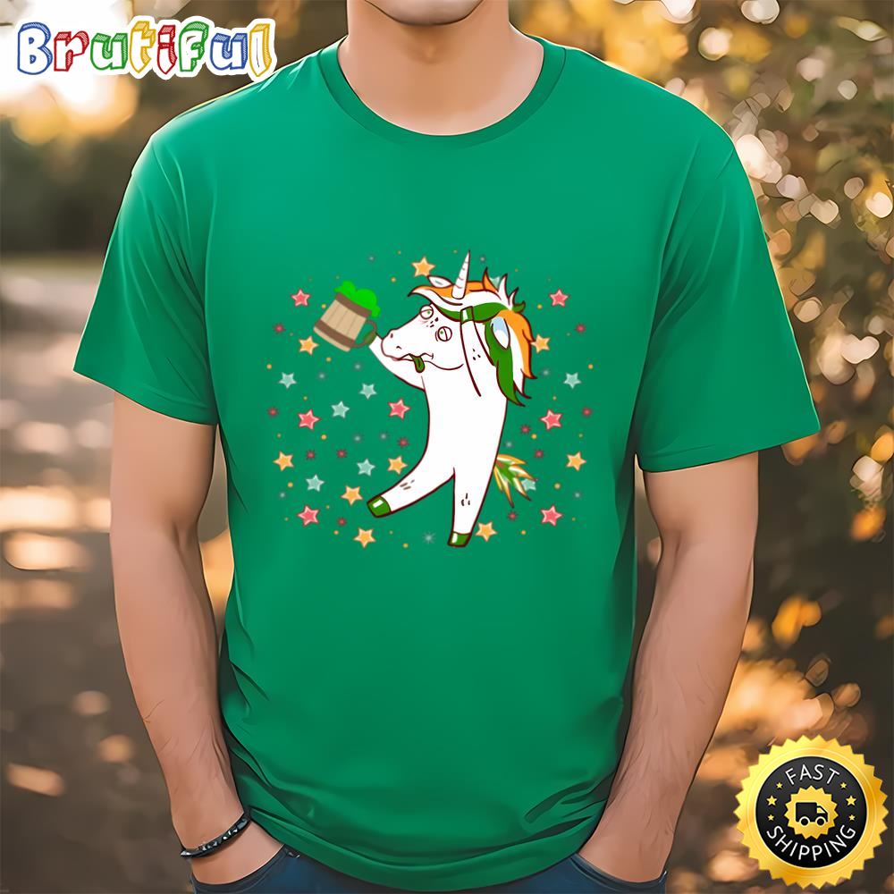 Drunk Unicorn with Beer Funny St Patricks Day T Shirt Tshirt