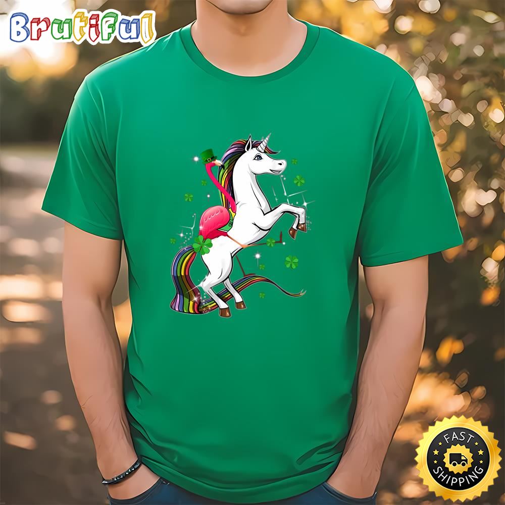Flamingo Riding Unicorn St Patricks Day Irish T Shirt t shirt