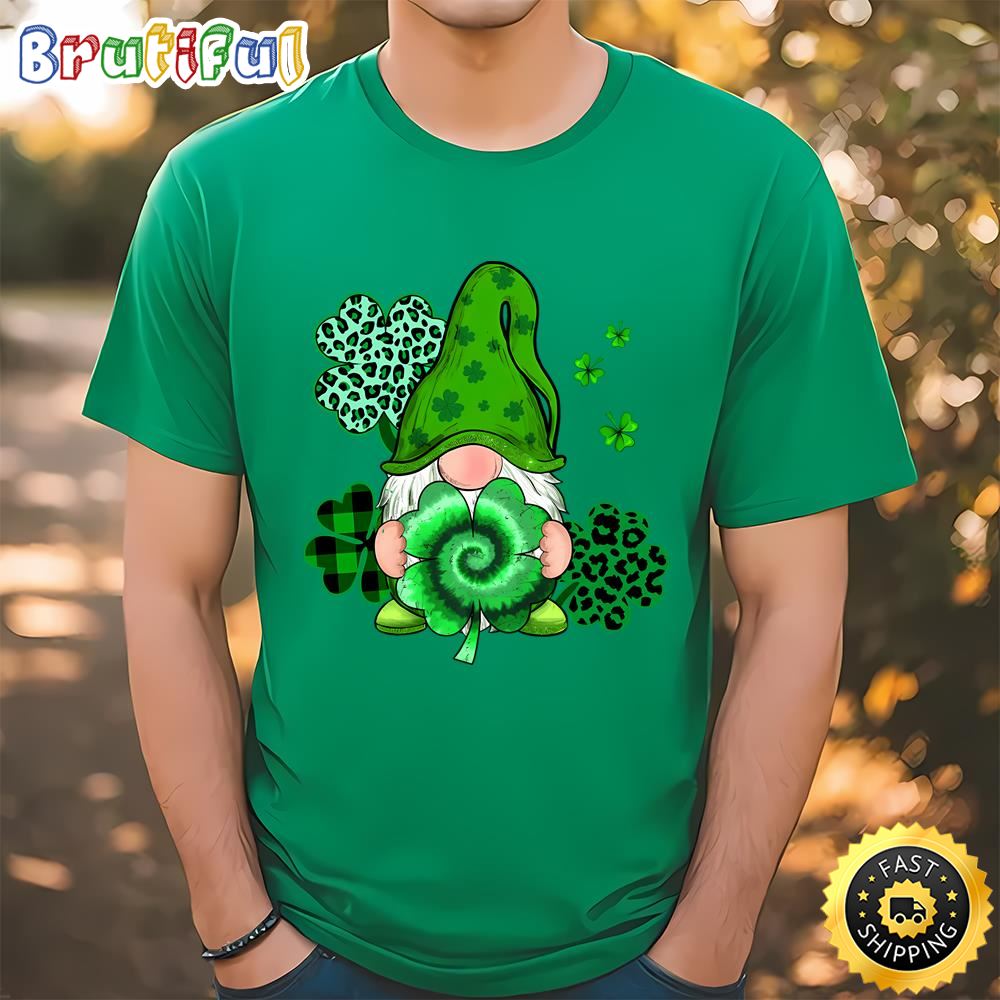 Irish Shamrock Tie Dye Lucky Gnome Happy St Patrick’s Day T Shirt Tee