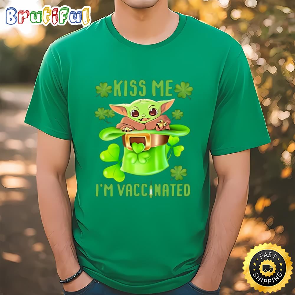 Kiss Me I’m Vaccinated Leprechaun Baby Yoda Patrick’s Day T Shirt Tee