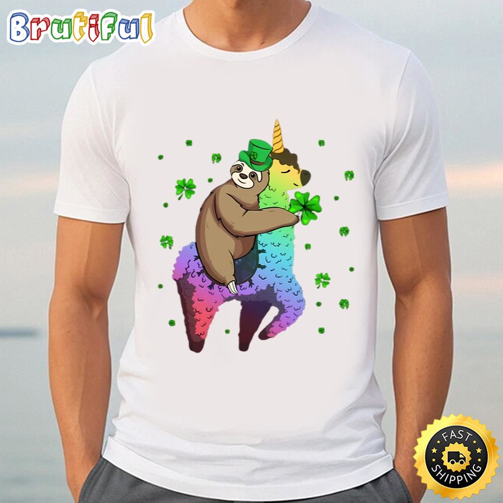 Leprechaun Sloth Riding Llama Unicorn St Patricks Day Tee