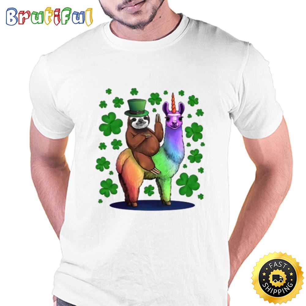 Leprechaun Sloth Riding Llama Unicorn St Patricks Day T Shirt Tshirt