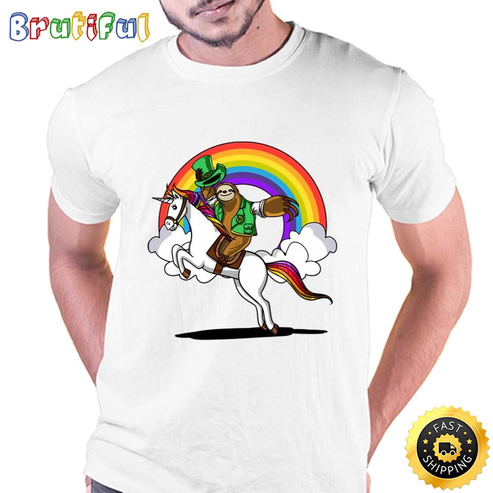 Leprechaun Sloth Riding Unicorn St Patricks Day Irish T Shirt Tshirt