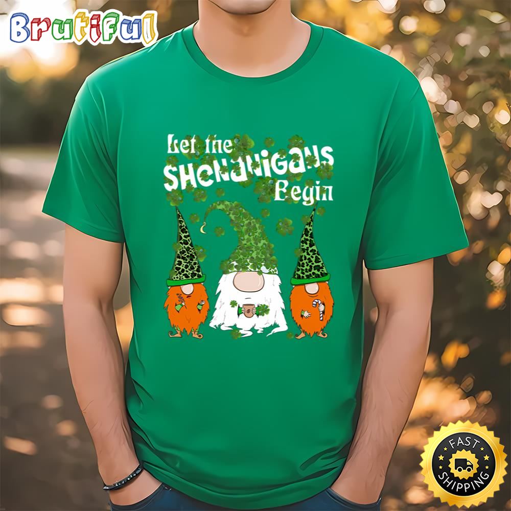 Let Shenanigans Begin Gnomes Green Clovers St Patricks Day T Shirt t shirt