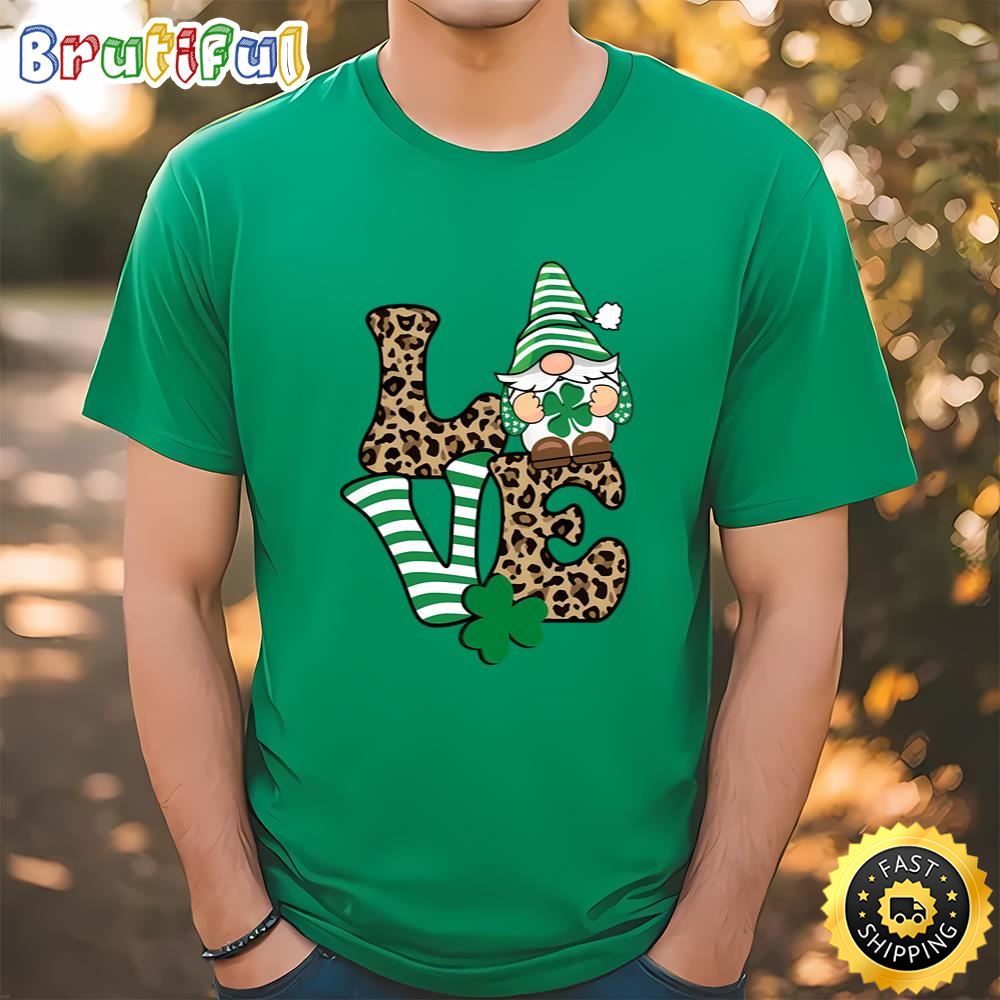 Love St. Patrick’s Day Gnome Leopard Print T Shirt t shirt