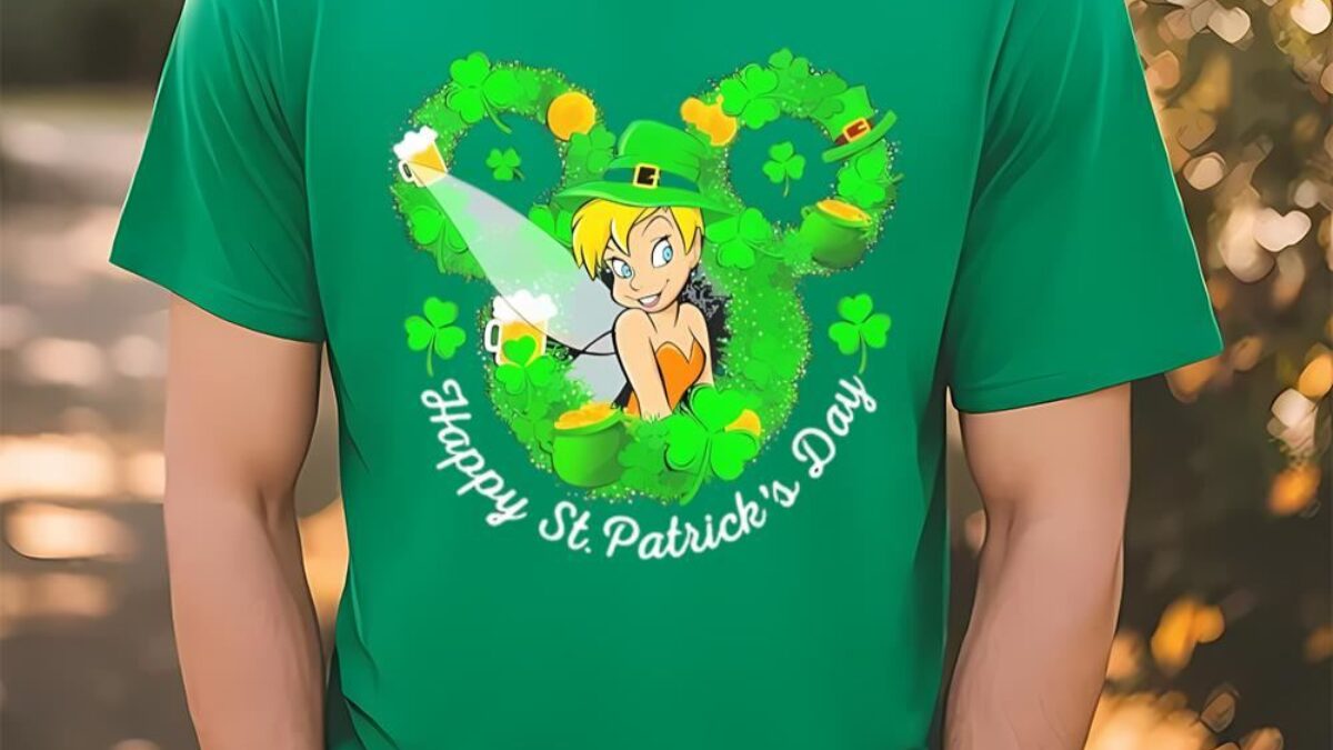 Disney Official Tinker Bell Tinkerbell Happy St. Patrick's Day T-Shirt, image size:1200x675