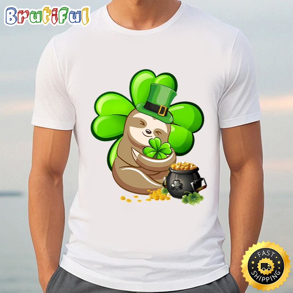 Sloth Shamrock Ireland St Patricks Day Leprechaun Dog Lover T Shirt Tee