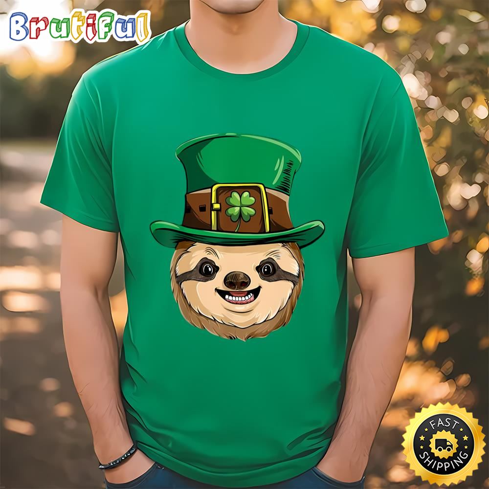 Sloth St Patricks Day T shirt Boys Kids Leprechaun On Men’s T Shirt Tee