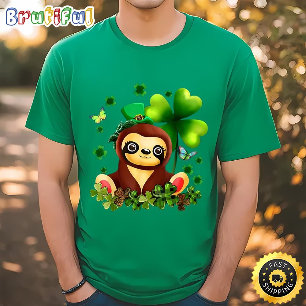Women St. Patricks Day Sloth Green Buffalo Plaid Shamrock Shirt t shirt