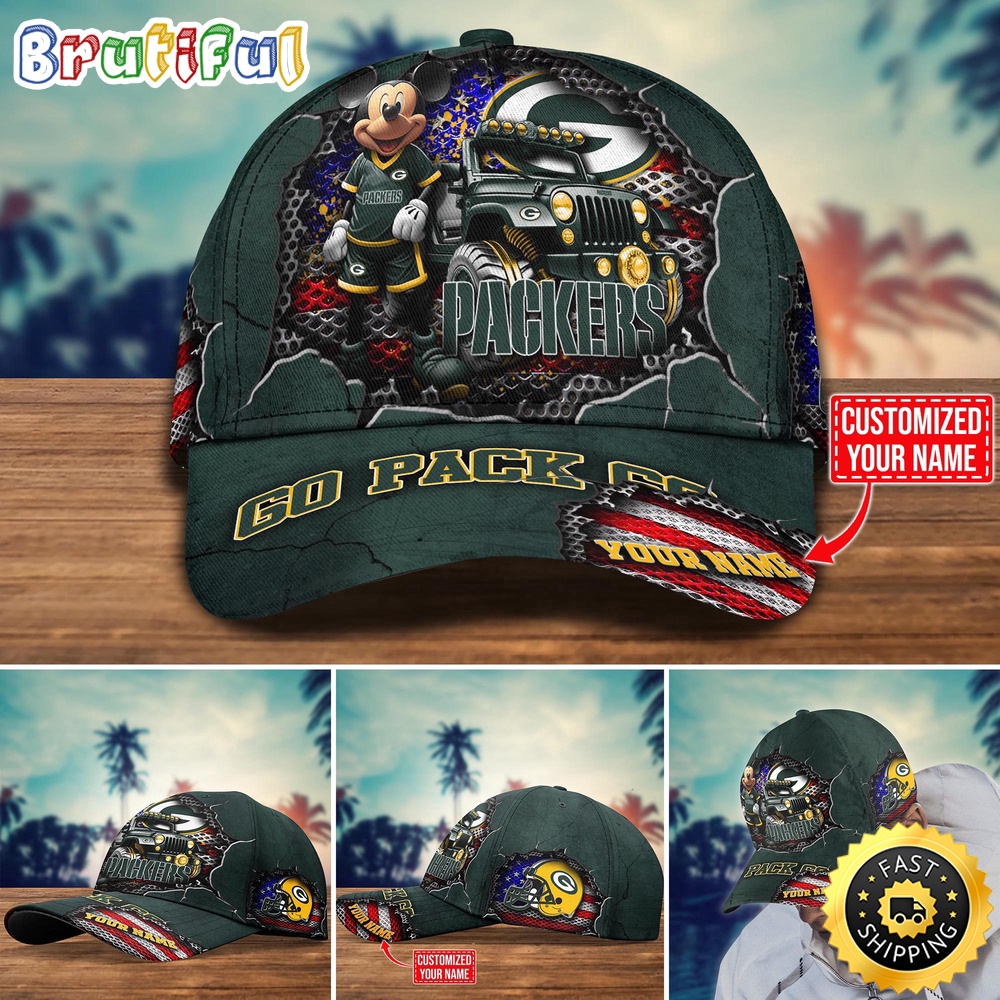 Green Bay Packers Baseball Cap Mickey Mouse Customize Cap