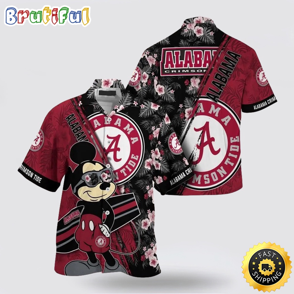 NCAA Alabama Crimson Tide Hawaiian Shirt Mickey And Floral Pattern 1 vuewzh.jpg