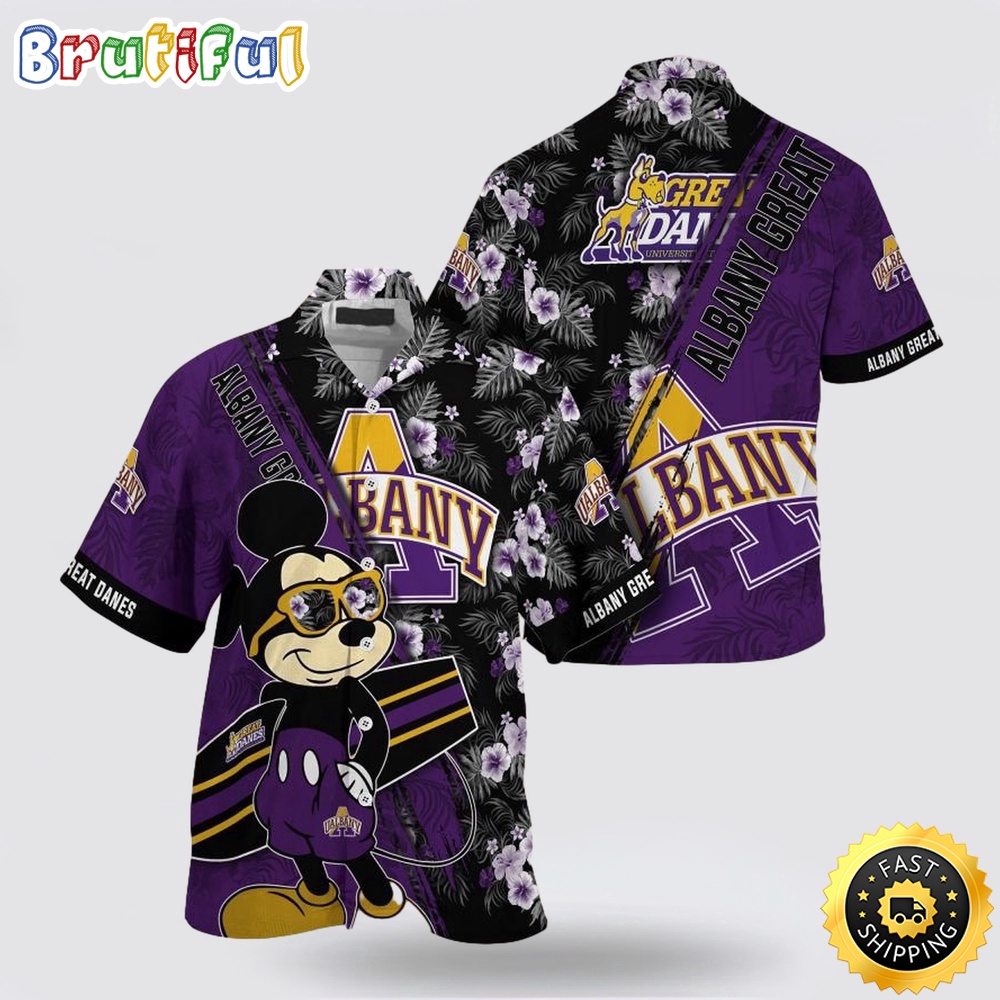 NCAA Albany Great Danes Hawaiian Shirt Mickey And Floral Pattern 1 gkuoou.jpg