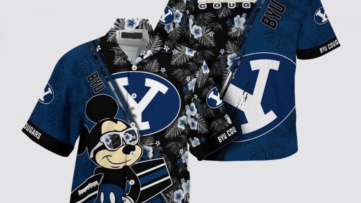 BYU Brigham Young ユニフォーム 7番 XXL NCAA Byu Cougars Hawaiian Shirt Mickey And Floral Pattern