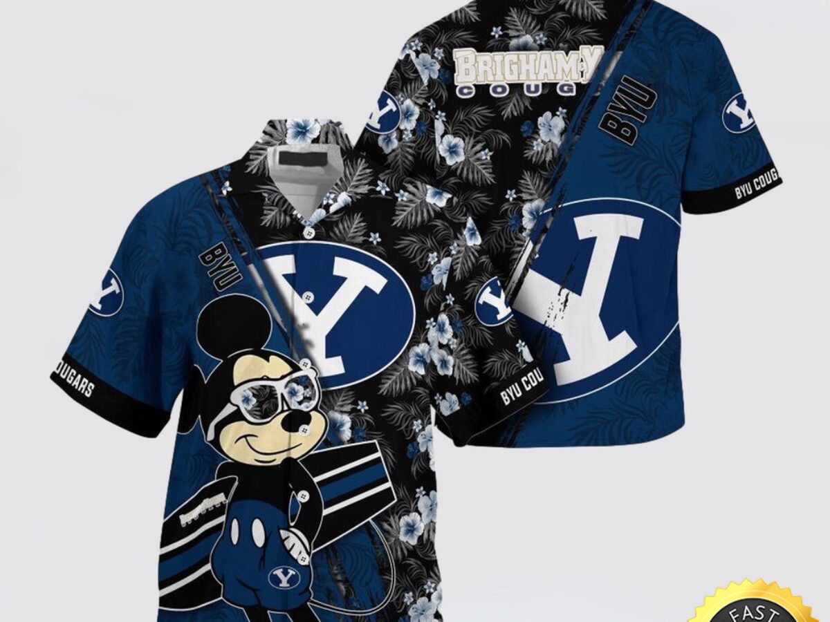NCAA Byu Cougars Hawaiian Shirt Mickey And Floral Pattern