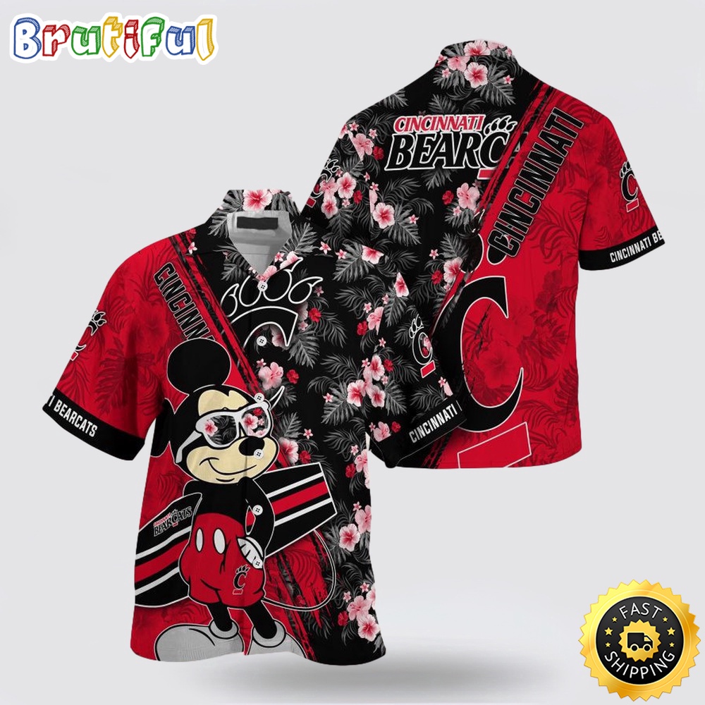 NCAA Cincinnati Bearcats Hawaiian Shirt Mickey And Floral Pattern 1 eneliz.jpg