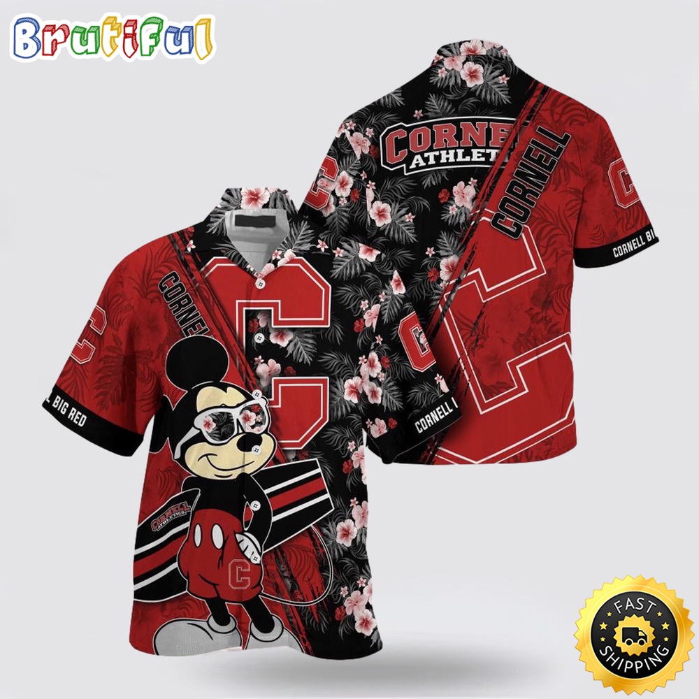 NCAA Cornell Big Red Hawaiian Shirt Mickey And Floral Pattern 1 ojmfrk.jpg