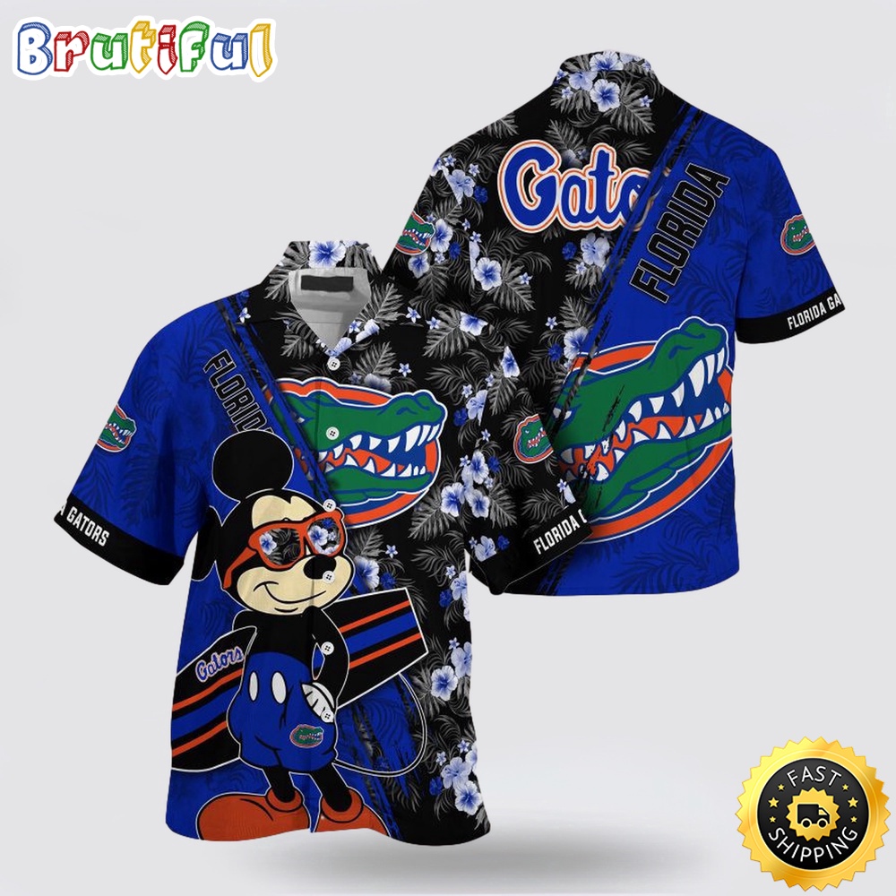 NCAA Florida Gators Hawaiian Shirt Mickey And Floral Pattern 1 wresau.jpg