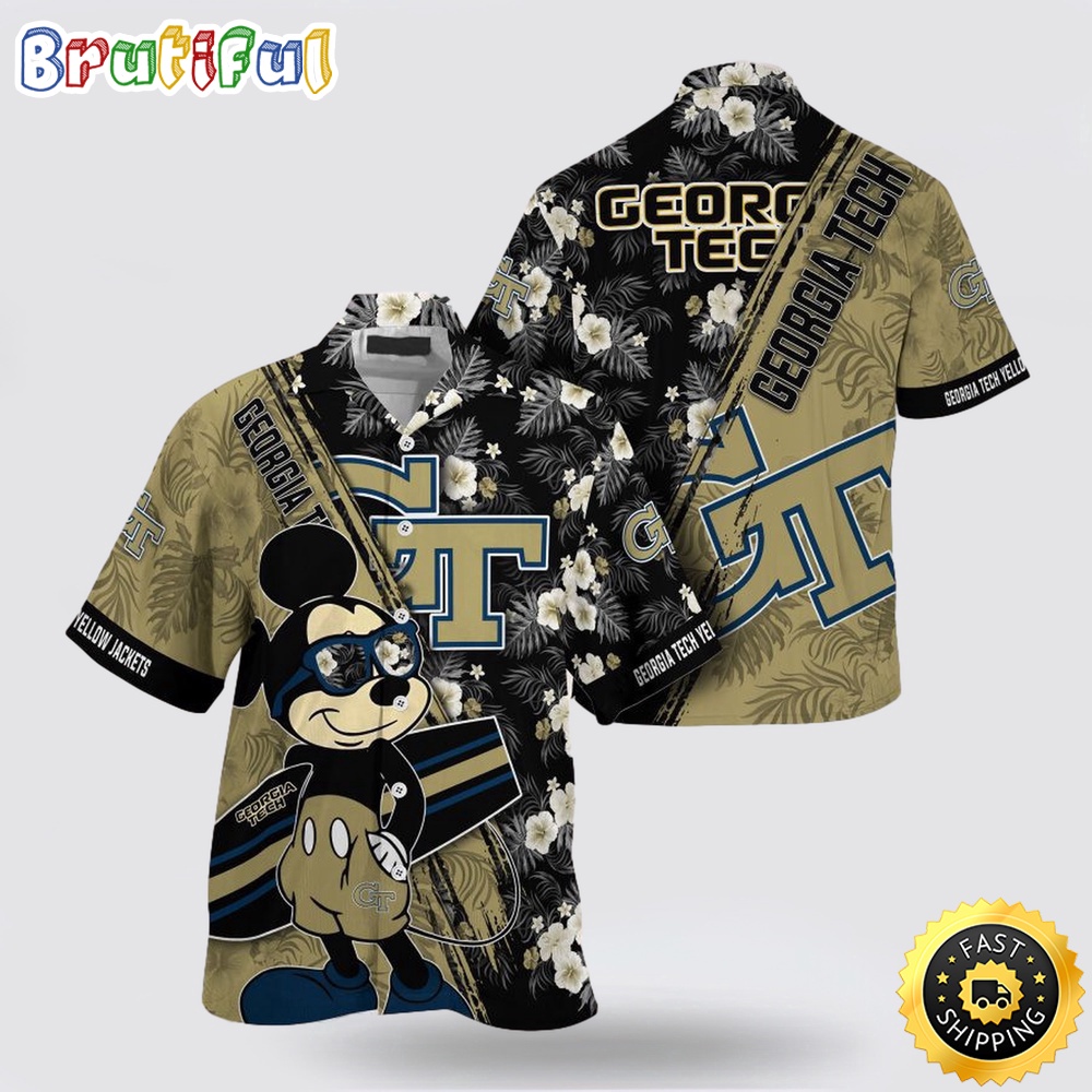 NCAA Georgia Tech Yellow Jackets Hawaiian Shirt Mickey And Floral Pattern 1 batd1o.jpg
