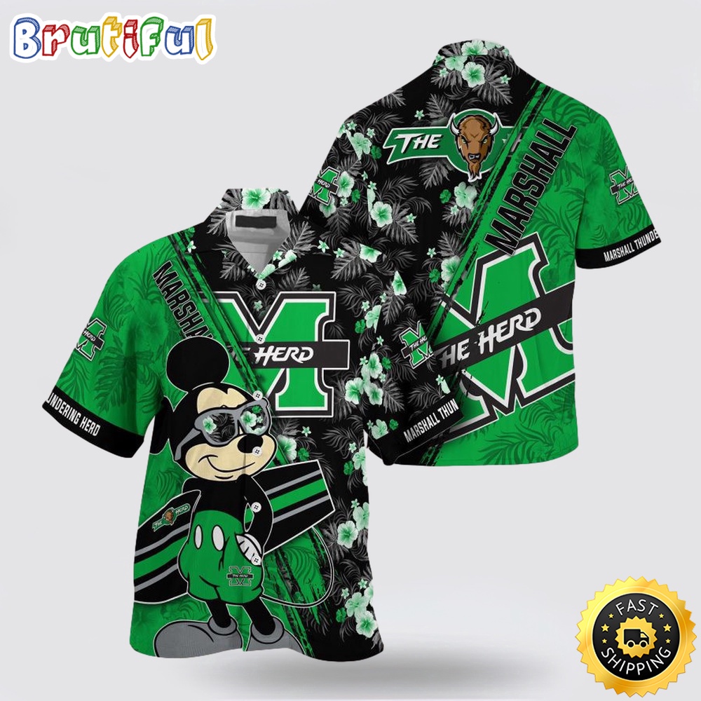 NCAA Marshall Thundering Herd Hawaiian Shirt Mickey And Floral Pattern 1 xunrup.jpg