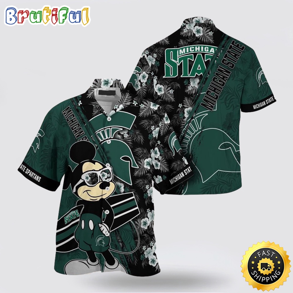 NCAA Michigan State Spartans Hawaiian Shirt Mickey And Floral Pattern 1 nthfkc.jpg