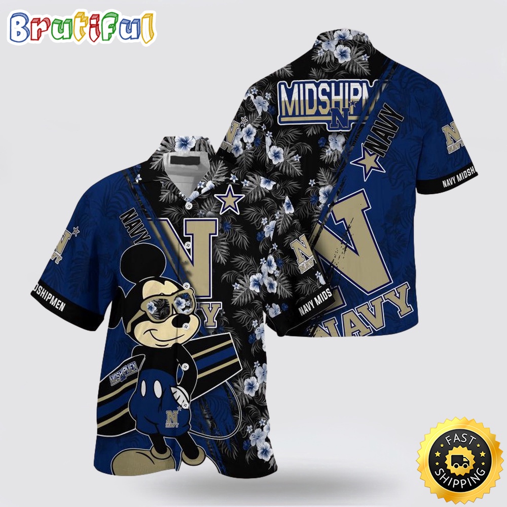 NCAA Navy Midshipmen Hawaiian Shirt Mickey And Floral Pattern 1 dzzzfi.jpg