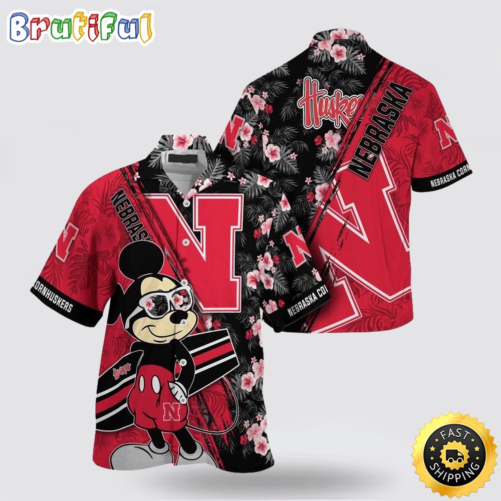 NCAA Nebraska Cornhuskers Hawaiian Shirt Mickey And Floral Pattern 1 uuhag3.jpg