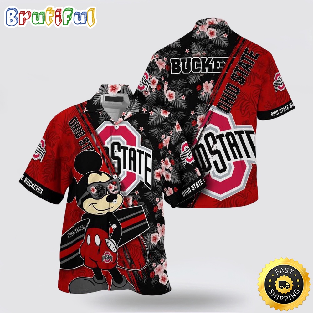 Ohio State Buckeyes NCAA Flower Custom Hawaiian Shirt 3D Shirt