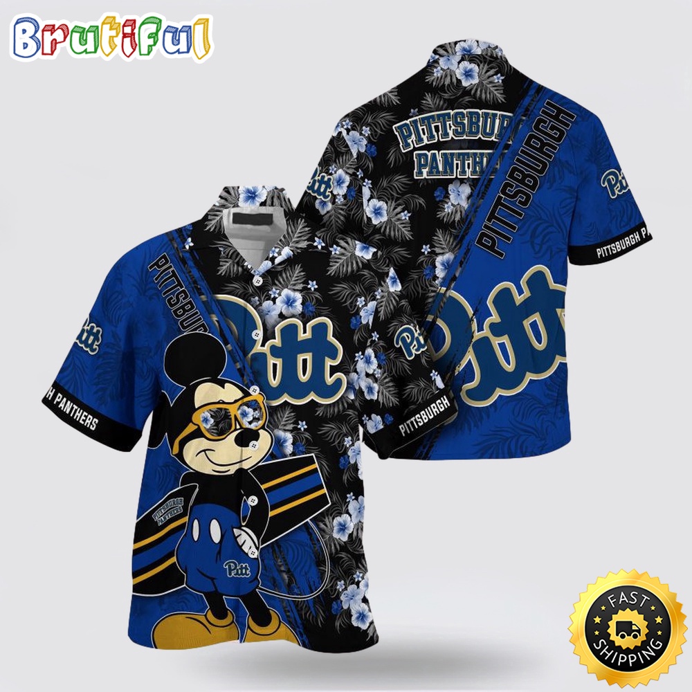 NCAA Pittsburgh Panthers Hawaiian Shirt Mickey And Floral Pattern 1 s7wpfa.jpg