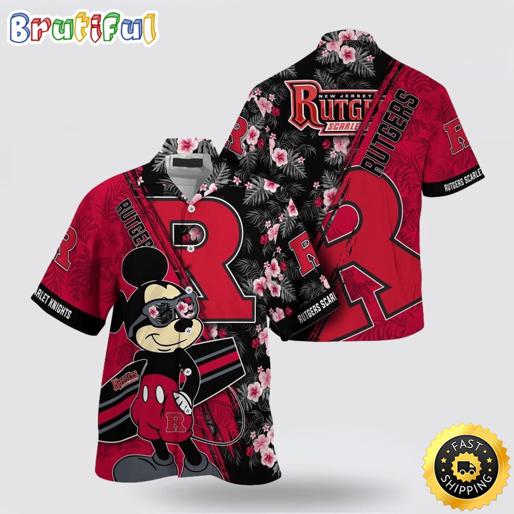 NCAA Rutgers Scarlet Knights Hawaiian Shirt Mickey And Floral Pattern 1 xni5fa.jpg