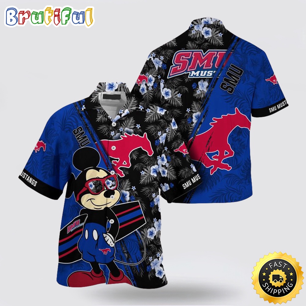 NCAA Smu Mustangs Hawaiian Shirt Mickey And Floral Pattern 1 bwxx6j.jpg