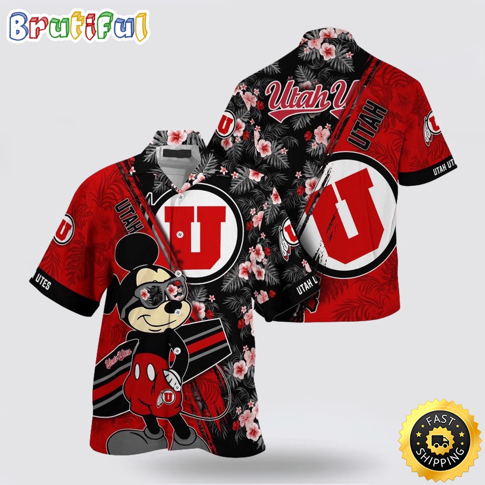 NCAA Utah Utes Hawaiian Shirt Mickey And Floral Pattern 1 wxuqsr.jpg