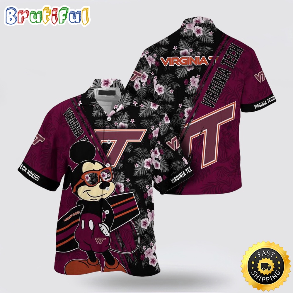 NCAA Virginia Tech Hokies Hawaiian Shirt Mickey And Floral Pattern 1 fcmbvh.jpg