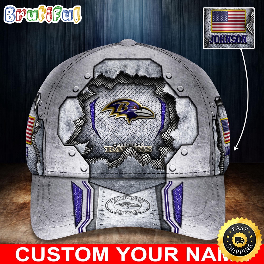 NFL Baltimore Ravens Baseball Cap Silver Metalic Pattern Cap