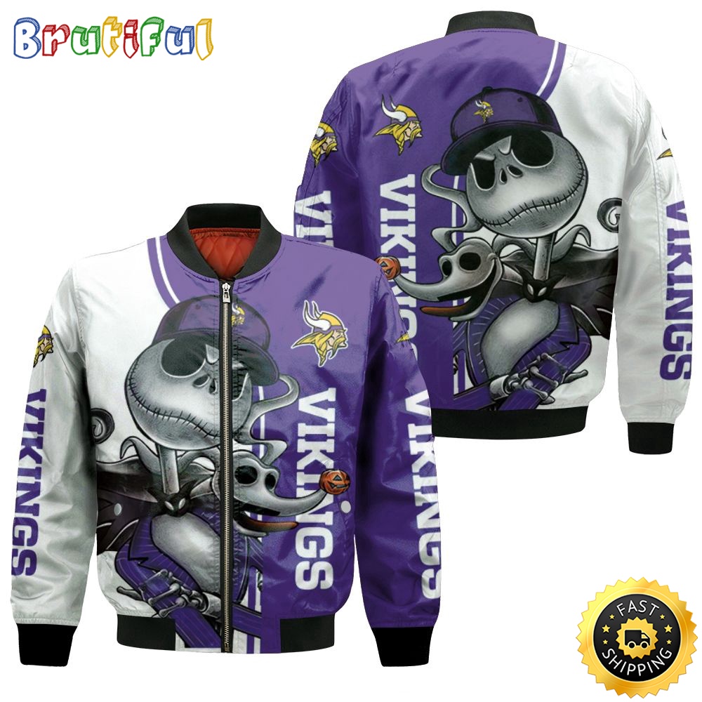 NFL Minnesota Vikings Bomber Jacket Jack Skellington And Zero uctigr.jpg