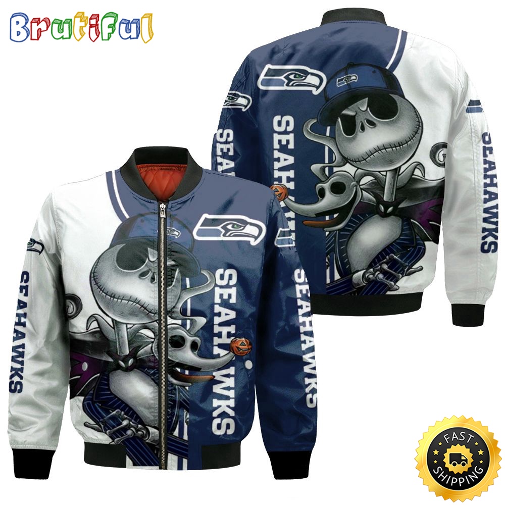 NFL Seattle Seahawks Bomber Jacket Jack Skellington And Zero spyldn.jpg