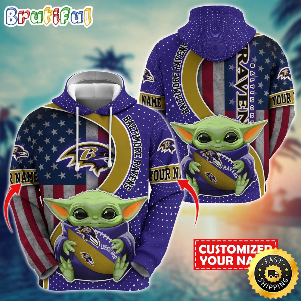 Personalized NFL Baltimore Ravens Hoodie Baby Yoda Unisex Hoodie For Fans 1